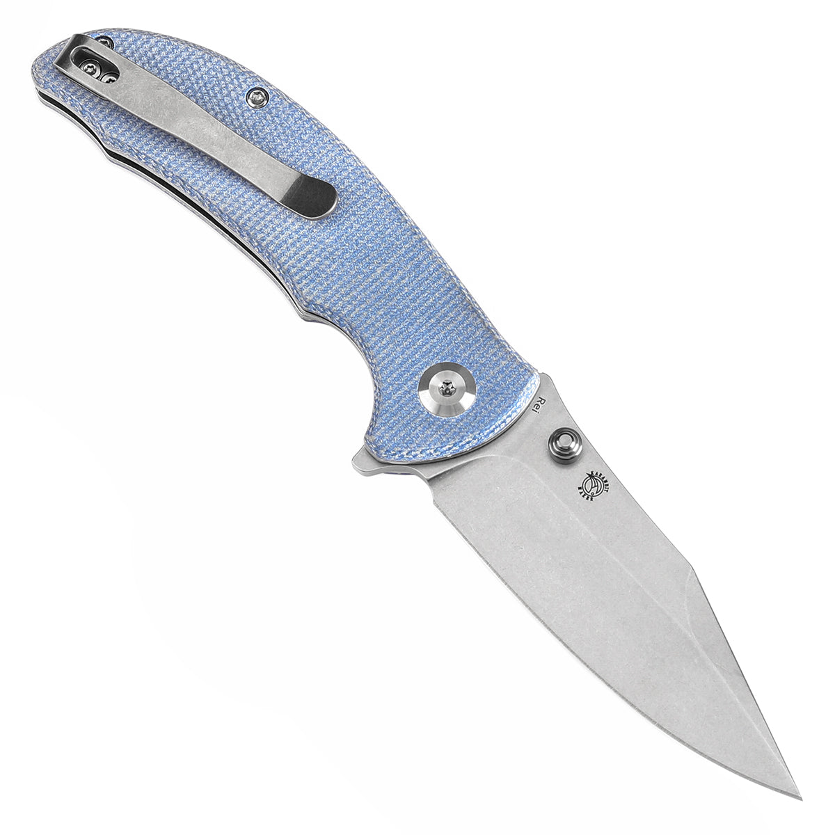 Tenable Rei Folding Knife Blue Micarta Handle (3.3" Stonewashed 14C28N Blade) Karambit Maker Design--T1061A1