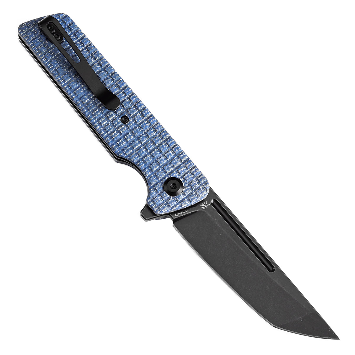 Tenable Anomaly Folding Knife Blue Micarta with Frag Pattern Handle (3.14'' Blackwash Nitro-V Tanto Blade) Pinkerton Knives Design-T2038T3