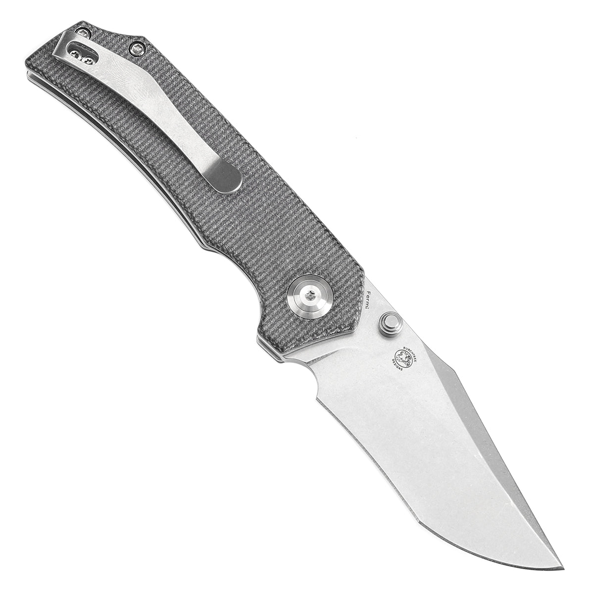 Tenable Fermi Folding Knife Black Micarta Handle (3.11'' Stonewashed 14C28N Blade) Burchtree Designs-T1122A3