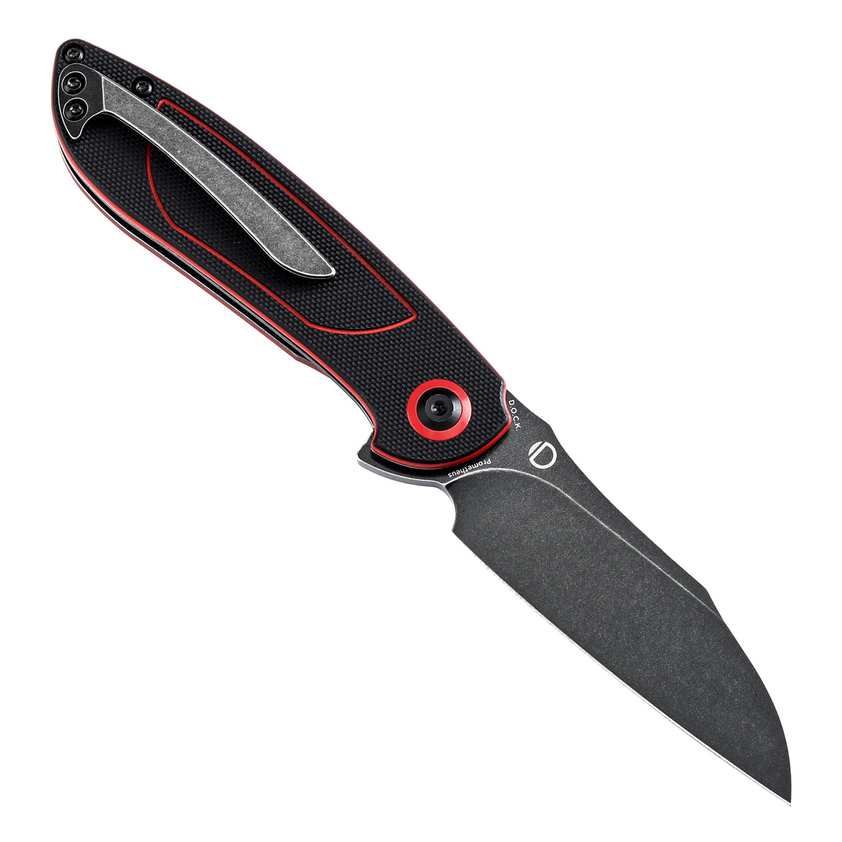 Tenable Prometheus Folding Knife Black and Red G10 Handle(3.29'' Blackwash 14C28N Blade)D.O.C.K. Design-T1040A1