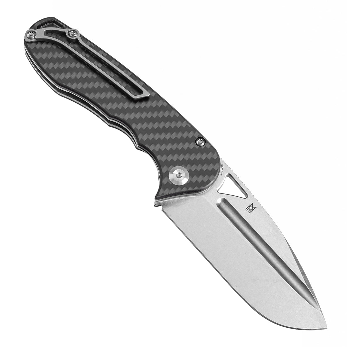 Tenable Bömbur Folding Knife Twill Carbon Fiber Handle (3.53'' Stonewashed D2 Blade) Midgards Messer Design--T1054A3