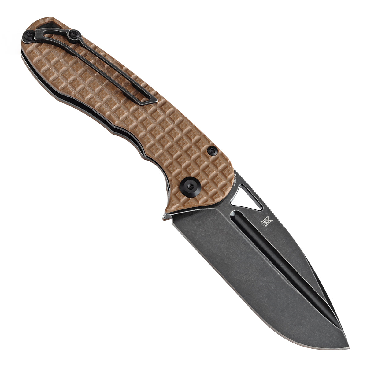 Tenable Bömbur Folding Knife Brown G10 with Frag Pattern Handle (3.53'' Blackwash D2 Blade) Midgards Messer Design--T1054A2