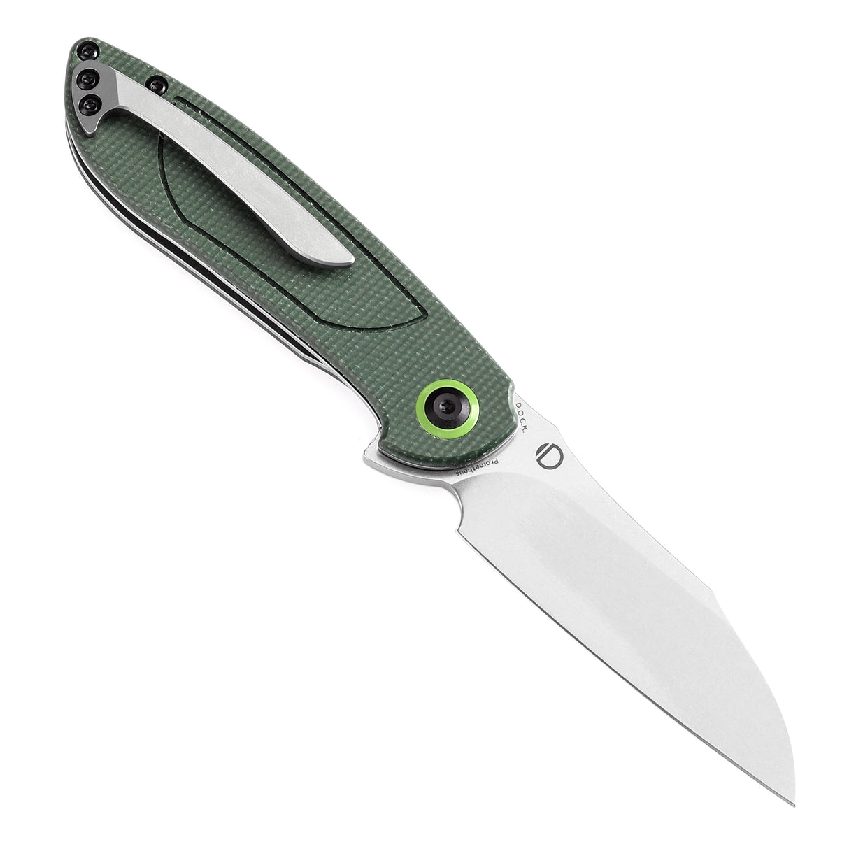 Tenable Prometheus Folding Knife Green Micarta Handle(3.29'' Stonewashed  14C28N Blade)D.O.C.K. Design-T1040A2