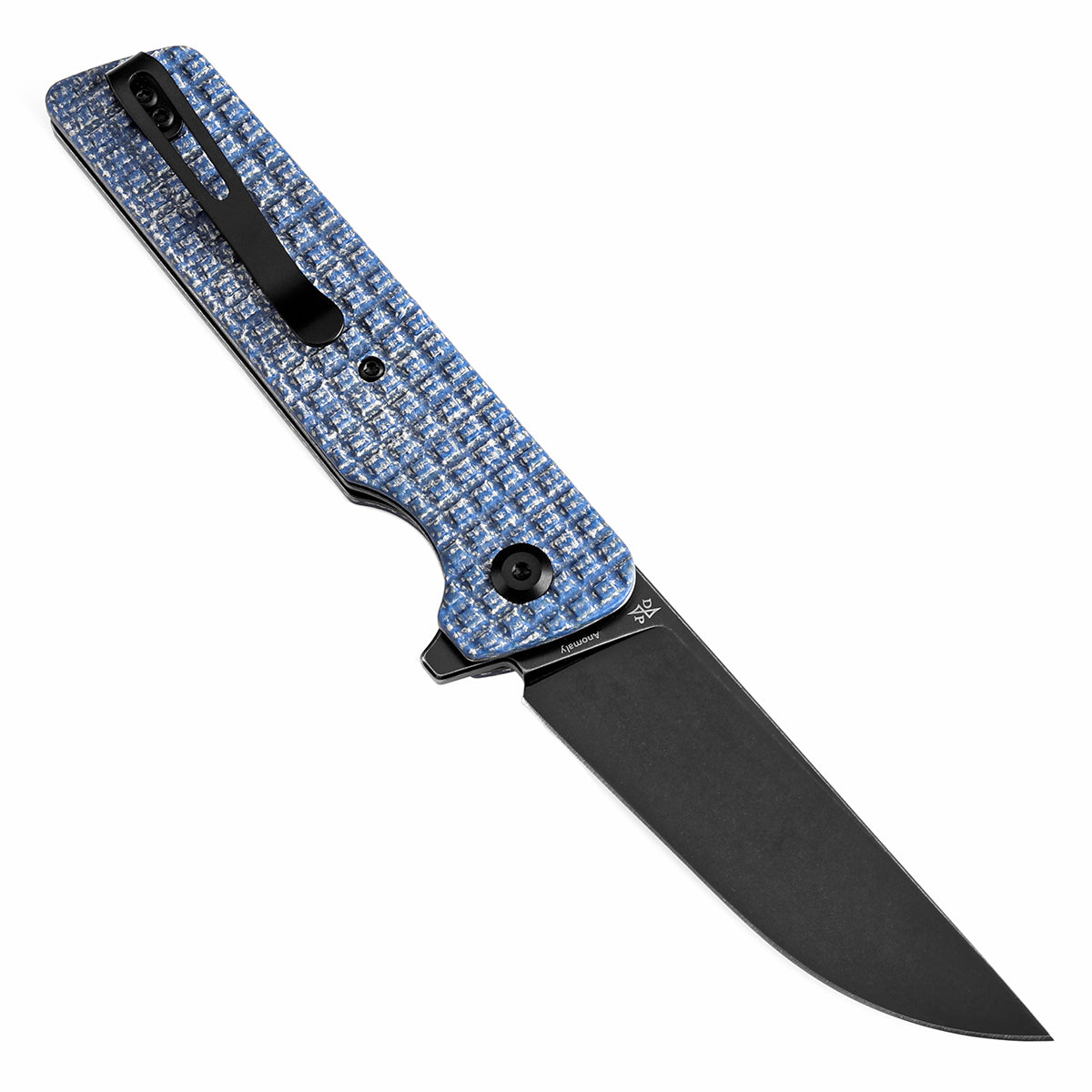 Tenable Anomaly Folding Knife Blue Micarta with Frag Pattern Handle (3.14'' Blackwash Nitro-V Blade) Pinkerton Knives Design-T2038A3