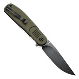 Tenable Einar Folding Knife Olive Green & Black G10 Handle (3.13'' Blackwash Nitro-V Blade) Justin Lundquist Design-T2072A1