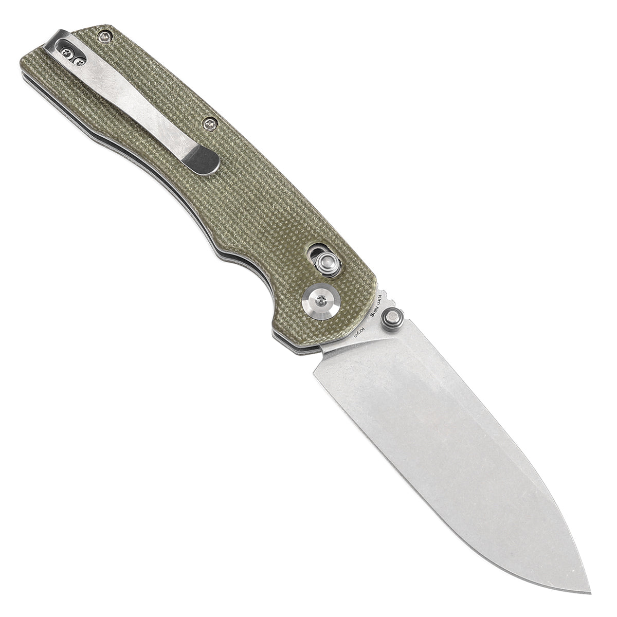 Tenable Kryo Cross Bar Lock Green Micarta Handle (3.58‘’ Stonewashed 14C28N Blade) Kim Ning Design-T1001V6