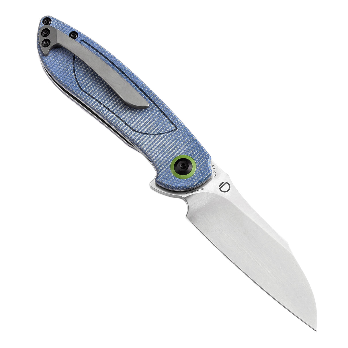 Tenable Prometheus Folding Knife Blue Micarta Handle(3.29'' Stonewashed  14C28N Blade)D.O.C.K. Design-T1040A3