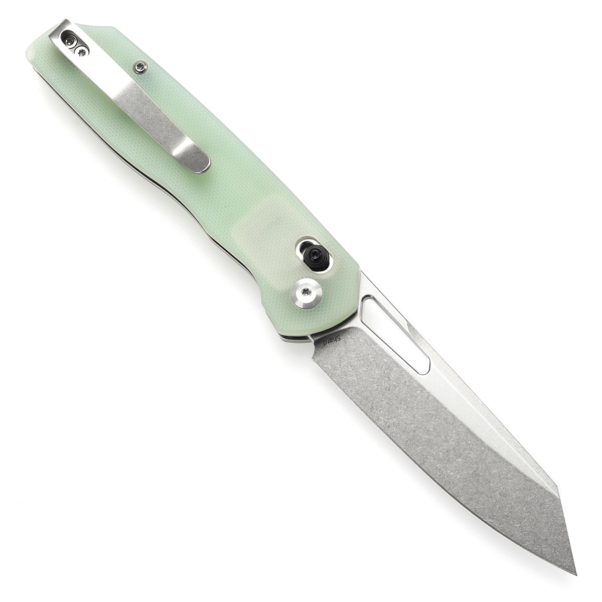 Tenable Shard Cross Bar Lock 	Jade G10n Handle (3.47'' Stonewashed 14C28N Blade) Kim Ning Design-T1006V6