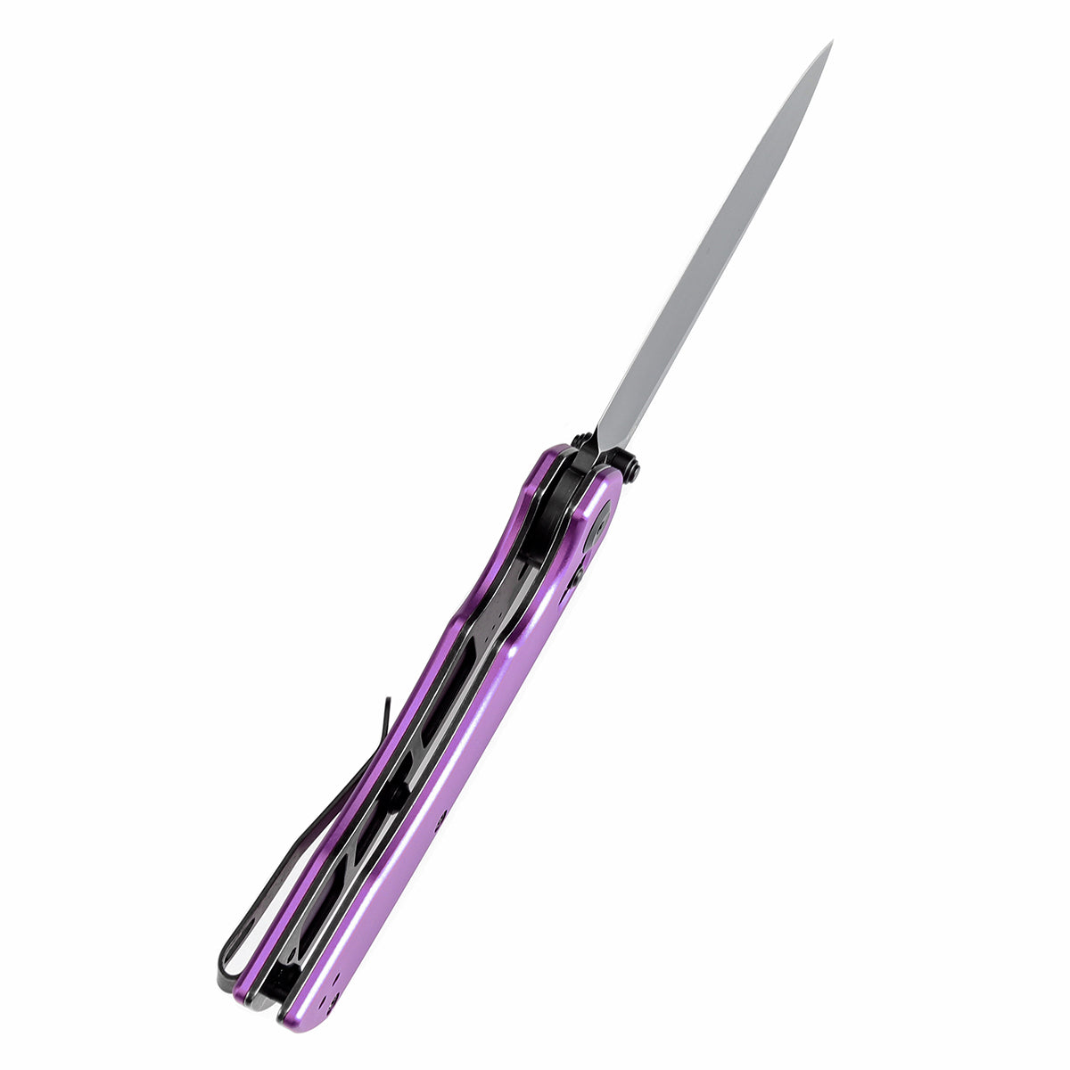 Tenable Kryo Cross Bar Lock Purple Anodized Aluminum Handle (3.58‘’ Blackwash 14C28N Blade) Kim Ning Design-T1001V2