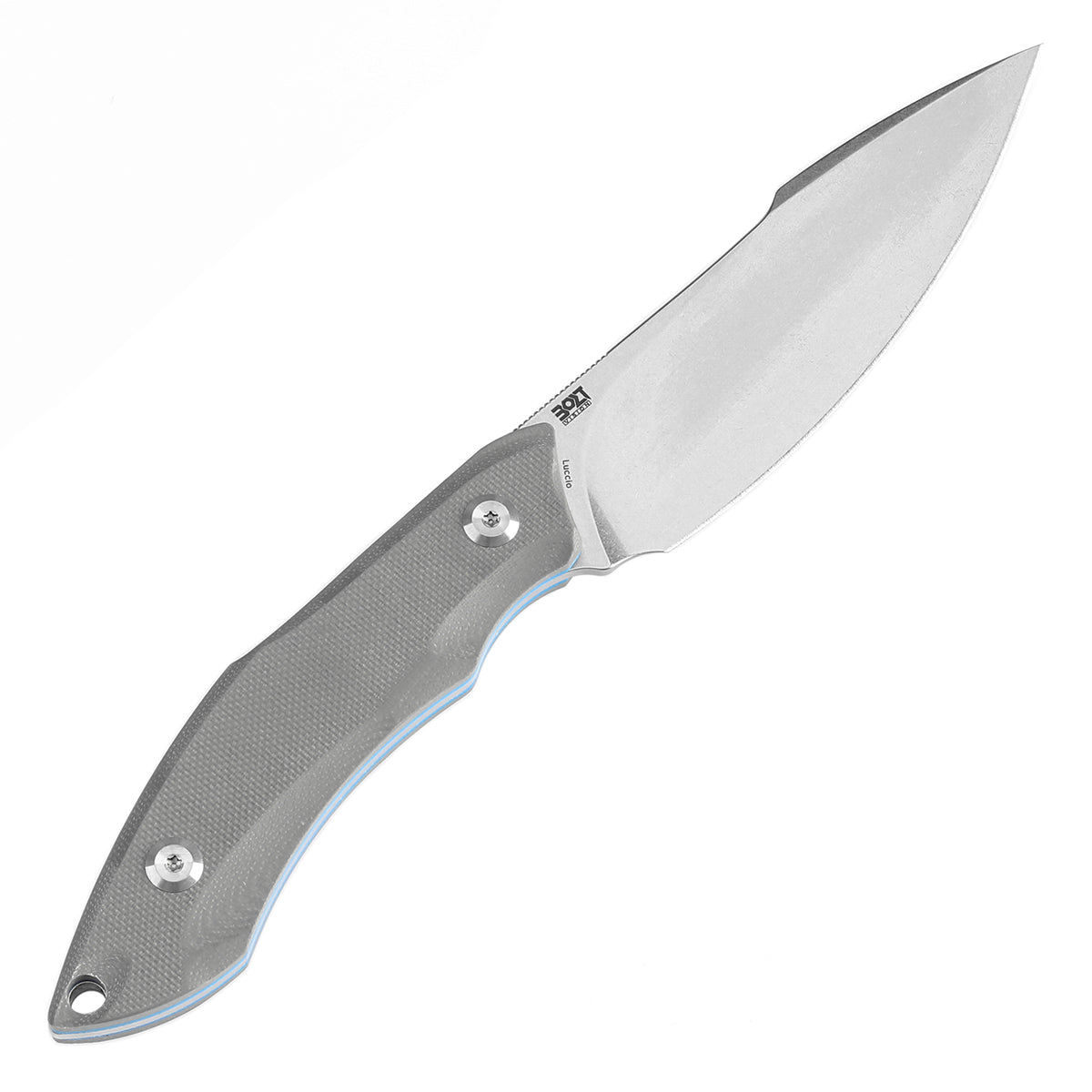 Tenable Luccio Fixed Blade Knife with Grey G10 Handle (3.81" Stonewashed 14C28N Blade) - Bolt Vision Design - G007A4