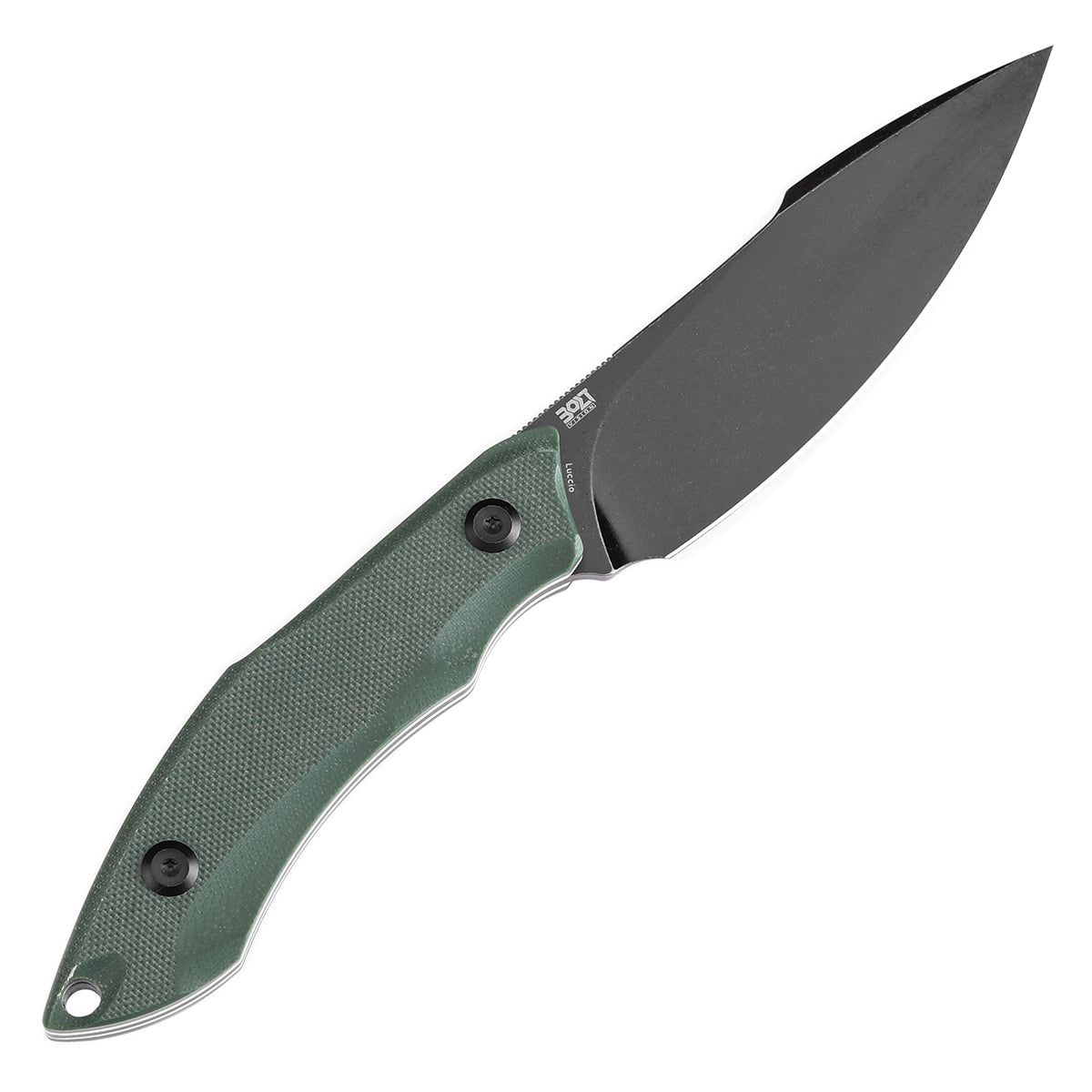 Tenable Luccio Fixed Blade Knife with Green G10 Handle (3.81" Blackwash 14C28N Blade) - Bolt Vision Design - G007A1