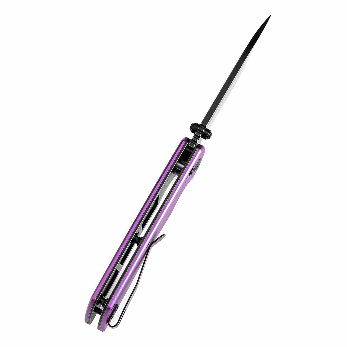 Tenable Kryo Cross Bar Lock Purple Anodized Aluminum Handle (3.58‘’ Blackwash 14C28N Blade) Kim Ning Design-T1001V2