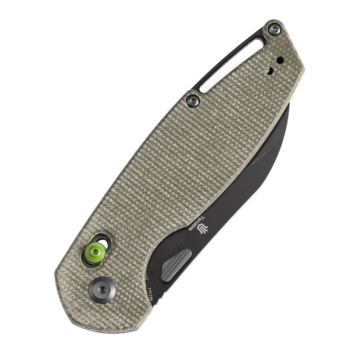 Tenable Model 6 Cross Bar Lock Green Micarta Handle (3.1" Blackwash 14C28N Blade) Nick Swan Design--T1022V2