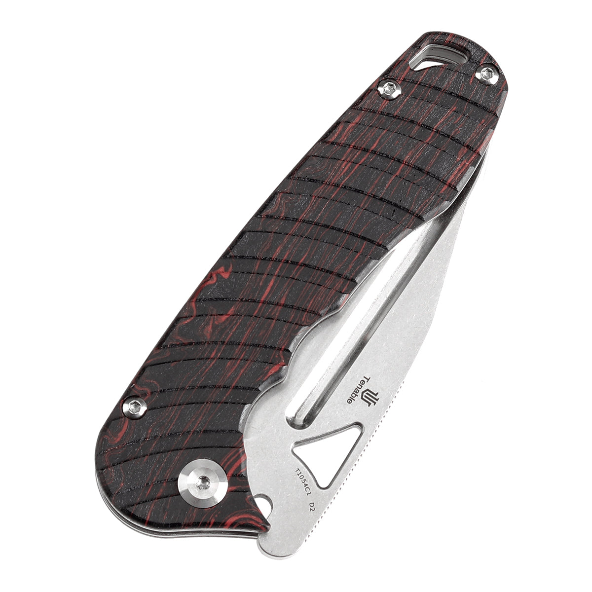 Tenable Bömbur Folding Knife Black and Red G-mascus Handle (3.53'' Stonewashed D2 Blade) Midgards Messer Design--T1054C1