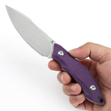 Tenable Luccio Fixed Blade Knife with Purple G10 Handle (3.81" Stonewashed 14C28N Blade) - Bolt Vision Design - G007A5