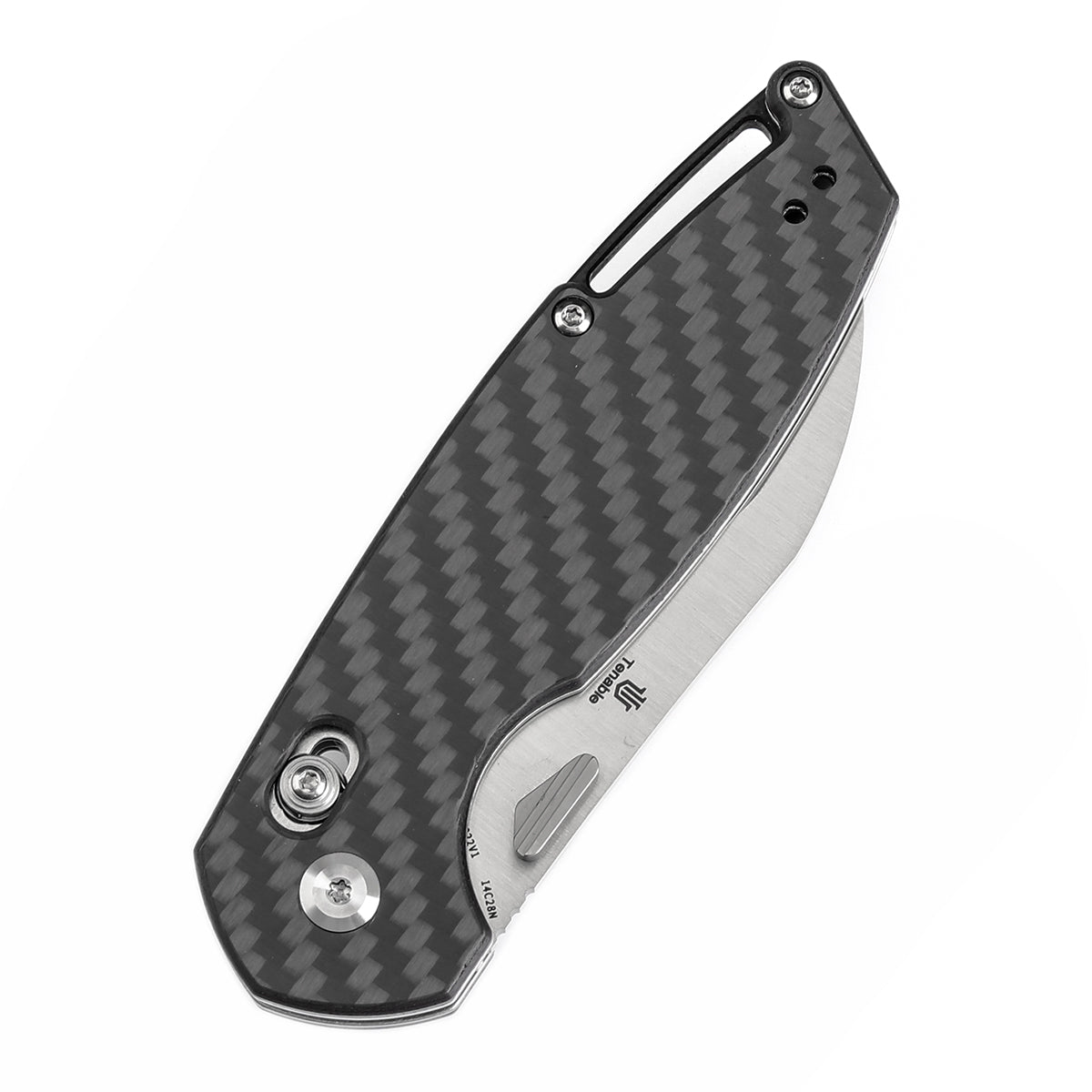 Tenable Model 6 Cross Bar Lock Twill Carbon Fiber Handle (3.1" Satin 14C28N Blade) Nick Swan Design--T1022V1