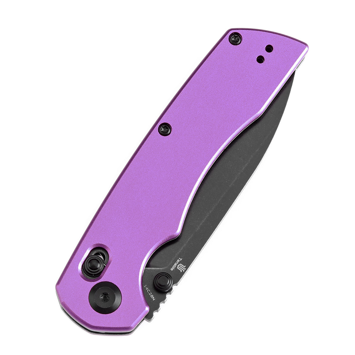 Tenable Kryo Cross Bar Lock Purple Anodized Aluminum Handle (3.58‘’ Blackwash 14C28N Blade) Kim Ning Design-T1001V2