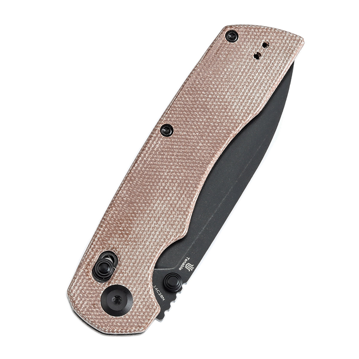 Tenable Kryo Cross Bar Lock Brown Micarta Handle (3.58‘’ Blackwash 14C28N Blade) Kim Ning Design-T1001V5