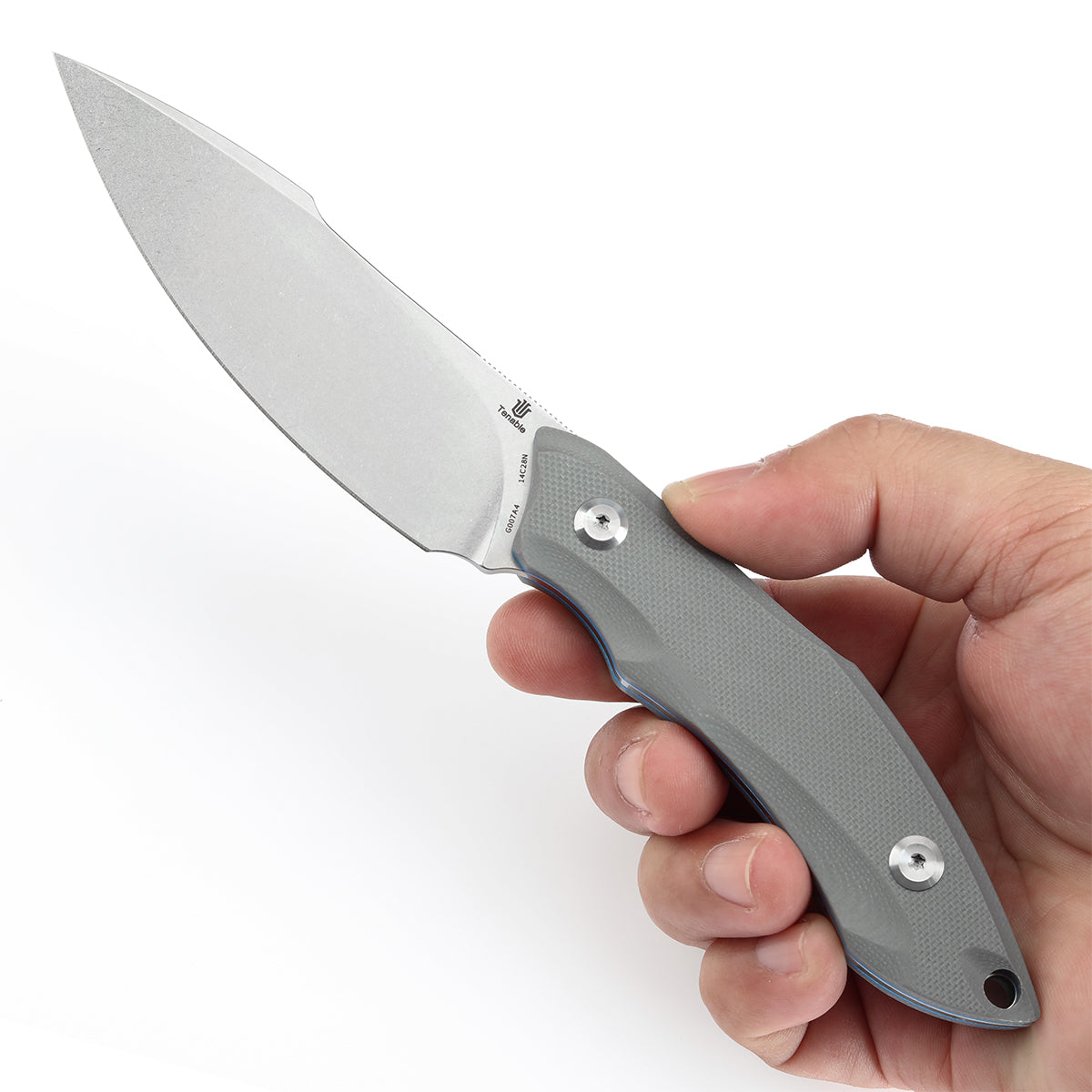 Tenable Luccio Fixed Blade Knife with Grey G10 Handle (3.81" Stonewashed 14C28N Blade) - Bolt Vision Design - G007A4