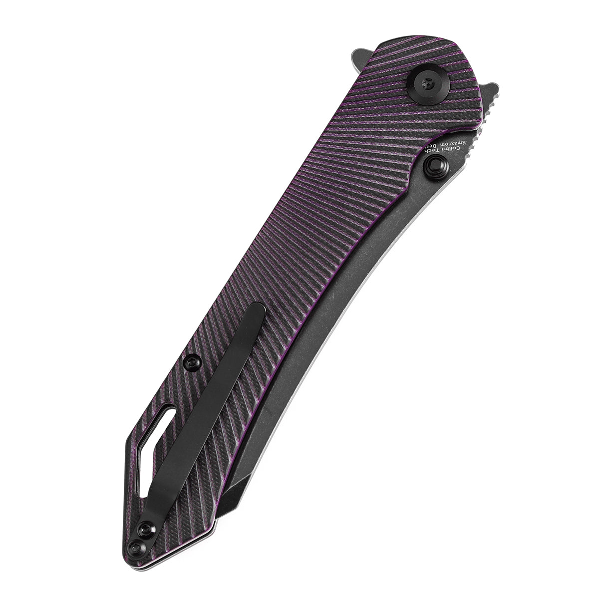 Tenable Colibri Tech Folding Knife Black and Purple G10 Handle (4.34'' Blackwash Nitro V Blade) Kmaxrom Design Design--T1060A3