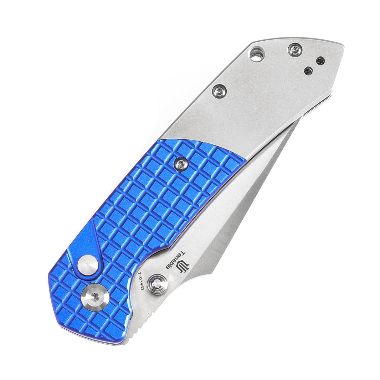 Estimated Released in December- Fenrir Button Lock Knife Blue Anodized Aluminium+Plain Aluminium Handle (3.44''14C28N Blade) Greg Schob Design - T1034S1