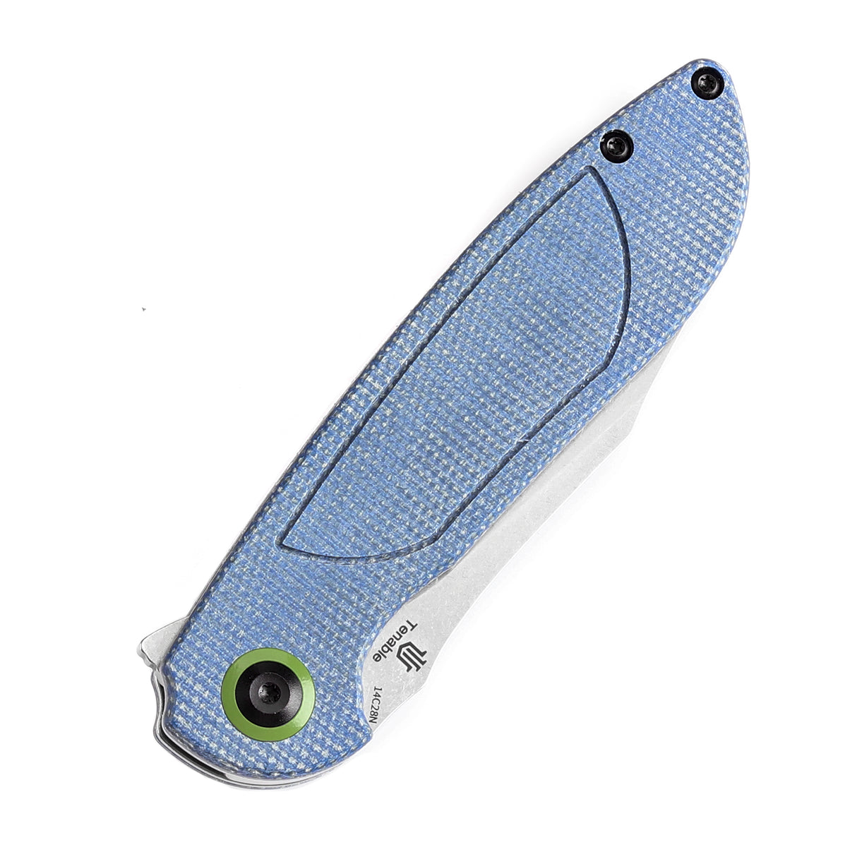 Tenable Prometheus Folding Knife Blue Micarta Handle(3.29'' Stonewashed  14C28N Blade)D.O.C.K. Design-T1040A3