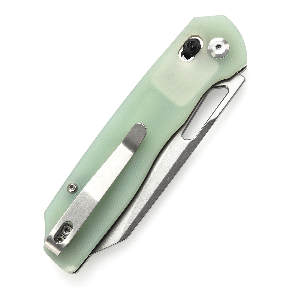 Tenable Shard Cross Bar Lock 	Jade G10n Handle (3.47'' Stonewashed 14C28N Blade) Kim Ning Design-T1006V6