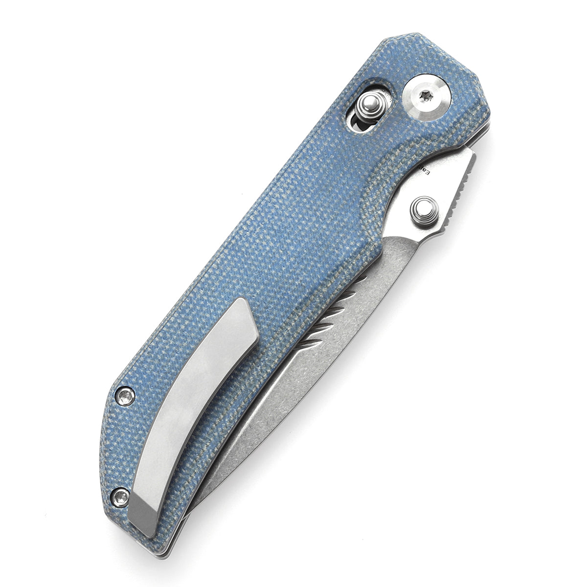 Tenable Eaglestrike Cross Bar Lock Folding Knife Blue Micarta Handle (3.13'' Stonewashed Nitro-V Blade) James Lowe Design-T1095V2