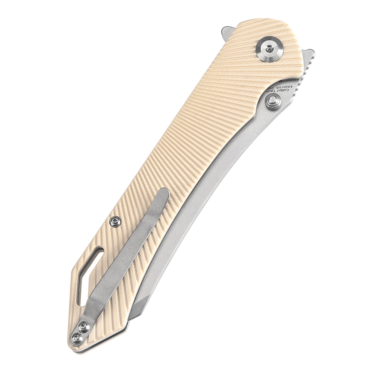 Tenable Colibri Tech Folding Knife Ivory White G10 Handle (4.34'' Stonewashed Nitro V Blade) Kmaxrom Design-T1060A4