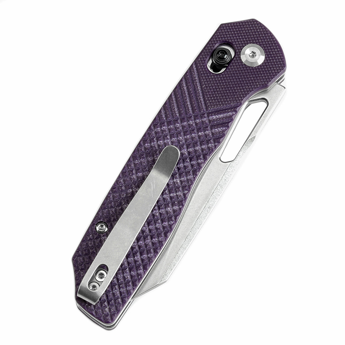 Tenable Shard Cross Bar Lock Purple G10 with Diamond Pattern Handle (3.47'' Stonewashed 14C28N Blade) Kim Ning Design-T1006V5