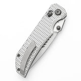 Tenable Eaglestrike Cross Bar Lock Folding Knife Silver Anodized Aluminum with Diamond Pattern Handle (3.13'' Stonewashed Nitro-V Blade) James Lowe Design-T1095V4