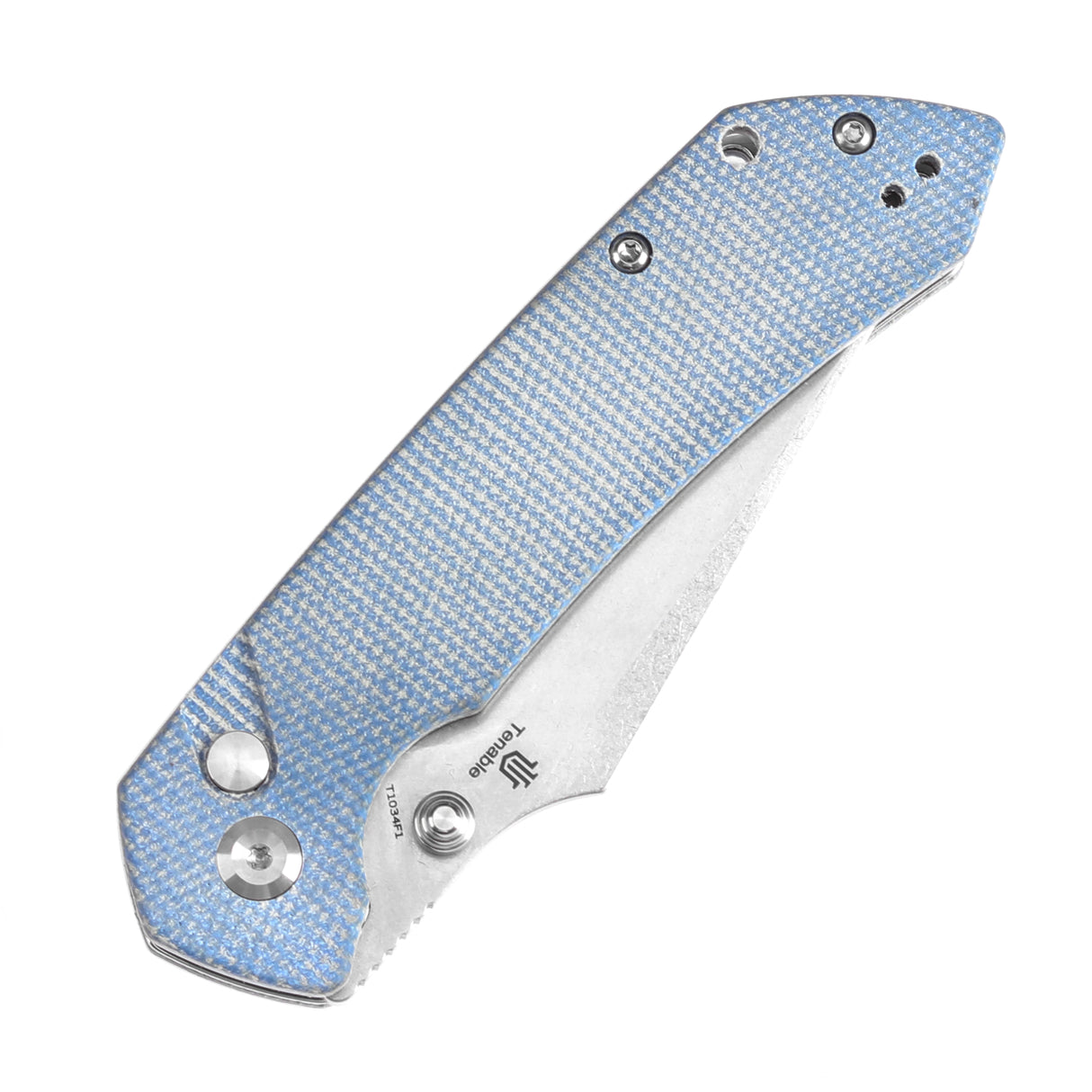 Estimated Released in December Fenrir Button Lock Knife Blue Micarta Handle (3.44''14C28N Blade) Greg Schob Design - T1034F1