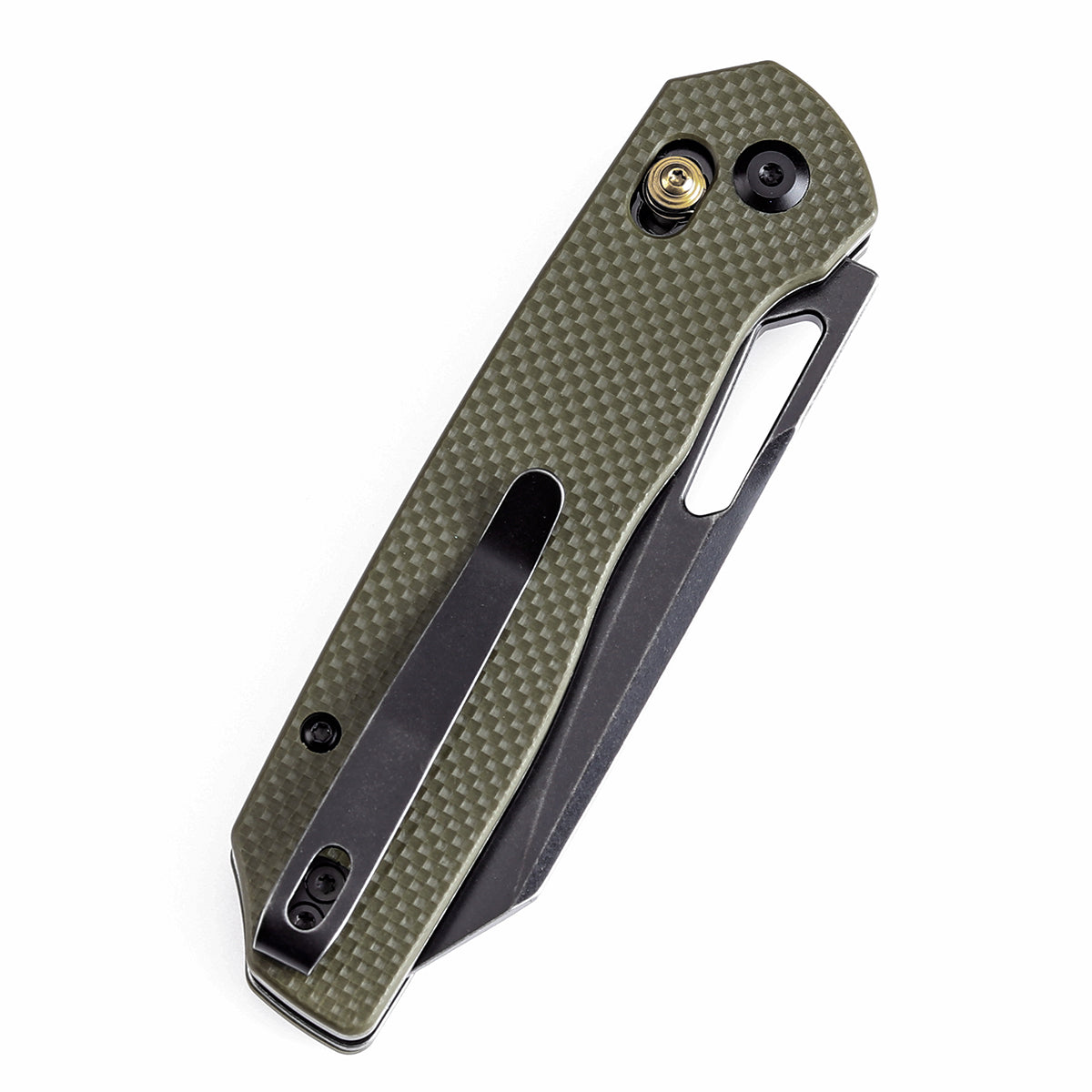 Tenable Shard Cross Bar Lock Olive Green G10 Handle (3.47'' Blue Coated 14C28N Blade) Kim Ning Design-T1006V3