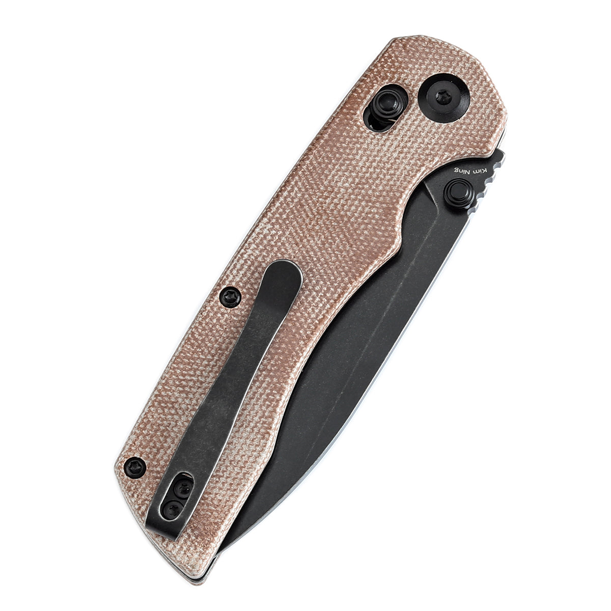 Tenable Kryo Cross Bar Lock Brown Micarta Handle (3.58‘’ Blackwash 14C28N Blade) Kim Ning Design-T1001V5