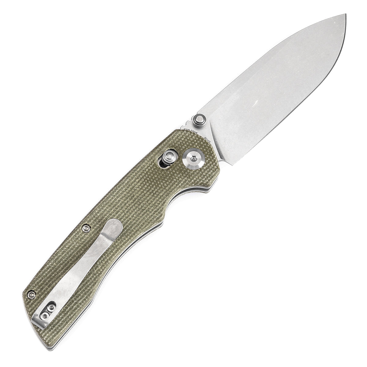 Tenable Kryo Cross Bar Lock Green Micarta Handle (3.58‘’ Stonewashed 14C28N Blade) Kim Ning Design-T1001V6