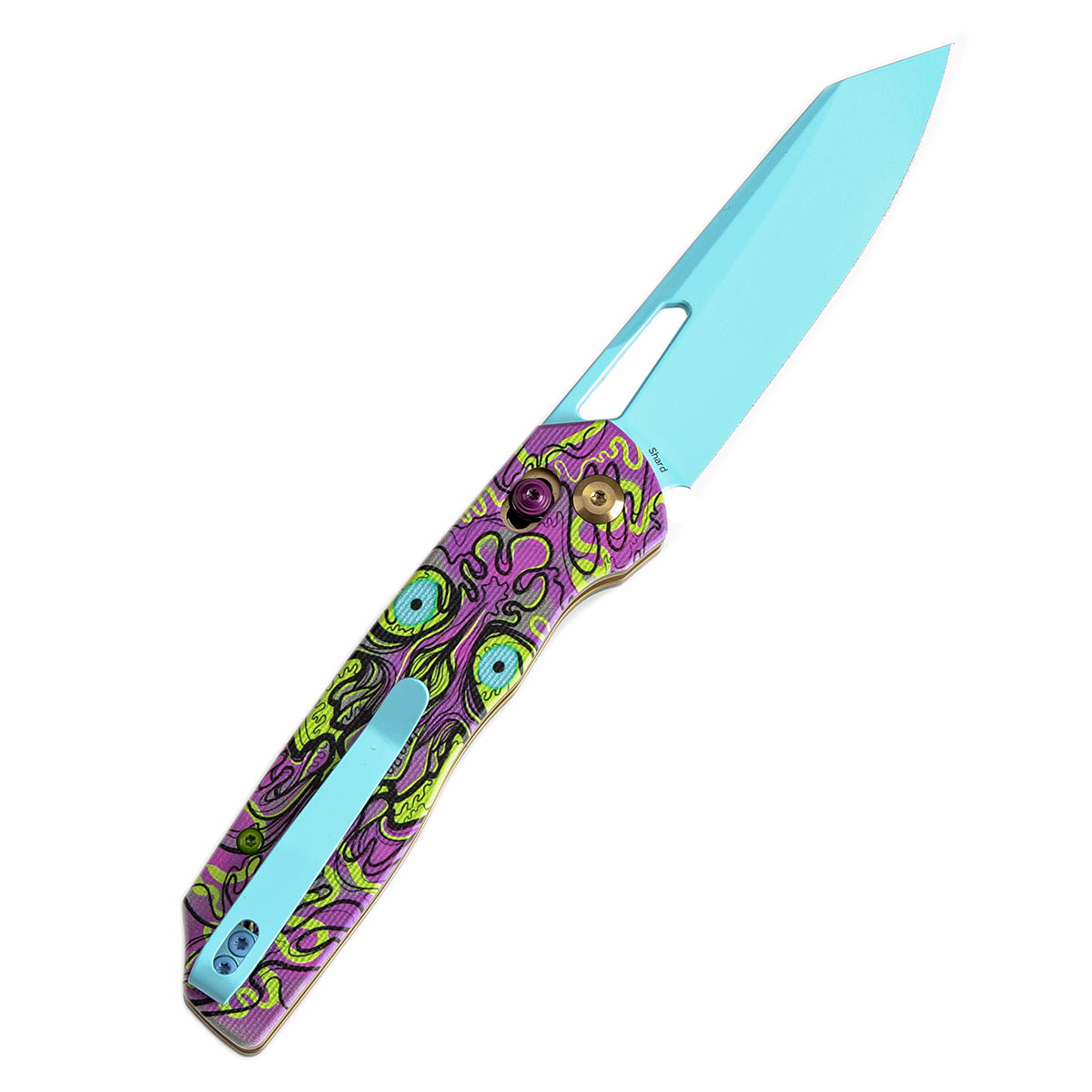 Tenable Shard Cross Bar Lock Jade G10 with Purple Undead Print Handle (3.47'' Blue Coated 14C28N Blade) Kim Ning Design-T1006V9