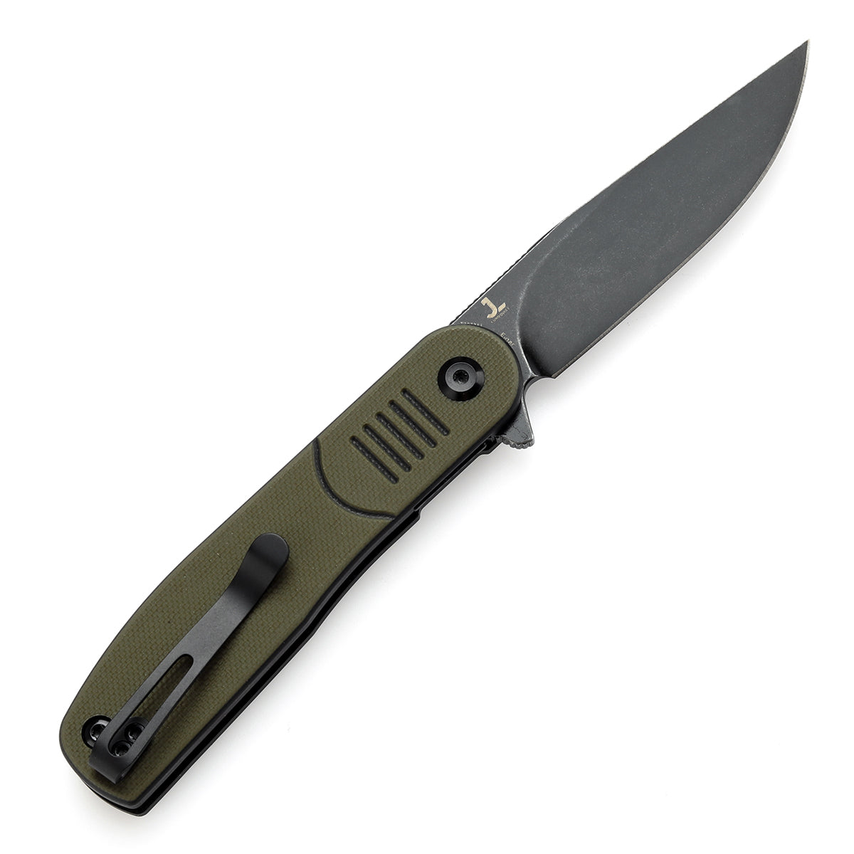 Tenable Einar Folding Knife Olive Green & Black G10 Handle (3.13'' Blackwash Nitro-V Blade) Justin Lundquist Design-T2072A1