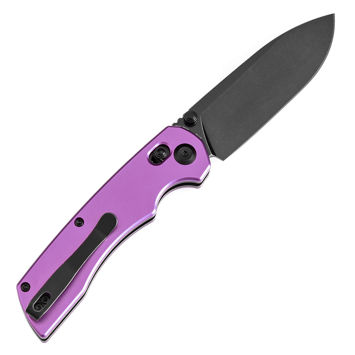 Tenable Kryo Cross Bar Lock Purple Anodized Aluminum Handle (3.58‘’ Blackwash 14C28N Blade) Kim Ning Design-T1001V2