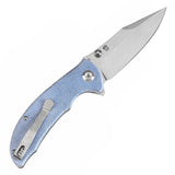 Tenable Rei Folding Knife Blue Micarta Handle (3.3" Stonewashed 14C28N Blade) Karambit Maker Design--T1061A1