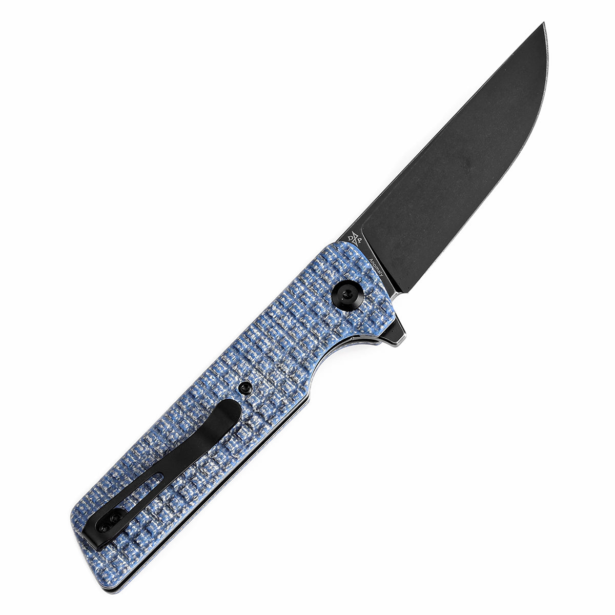 Tenable Anomaly Folding Knife Blue Micarta with Frag Pattern Handle (3.14'' Blackwash Nitro-V Blade) Pinkerton Knives Design-T2038A3