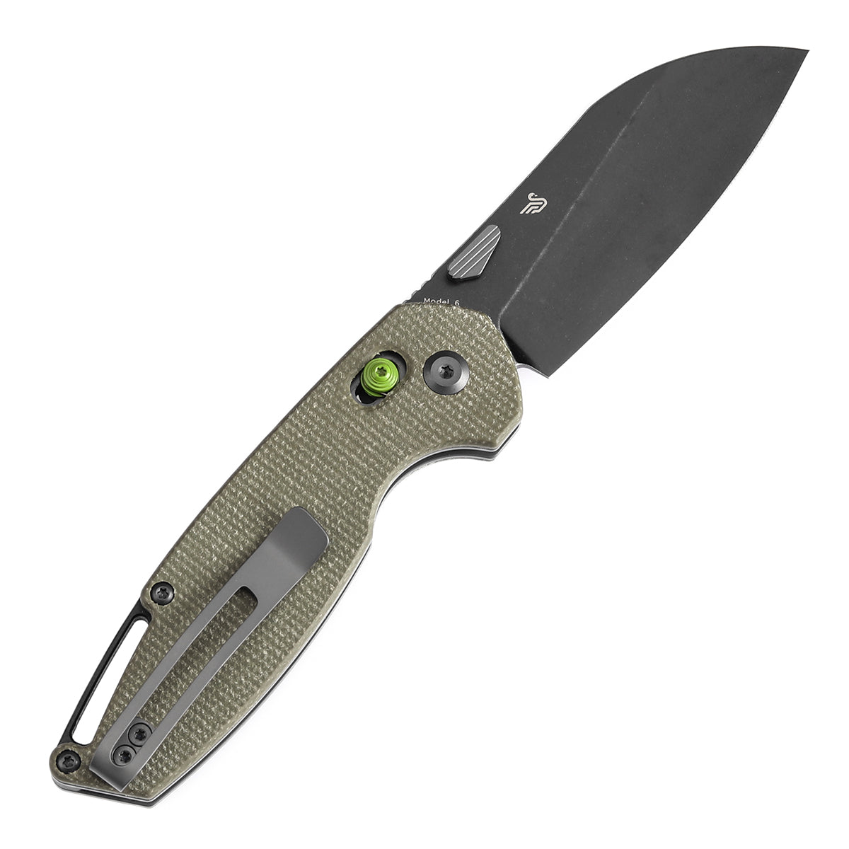 Tenable Model 6 Cross Bar Lock Green Micarta Handle (3.1" Blackwash 14C28N Blade) Nick Swan Design--T1022V2