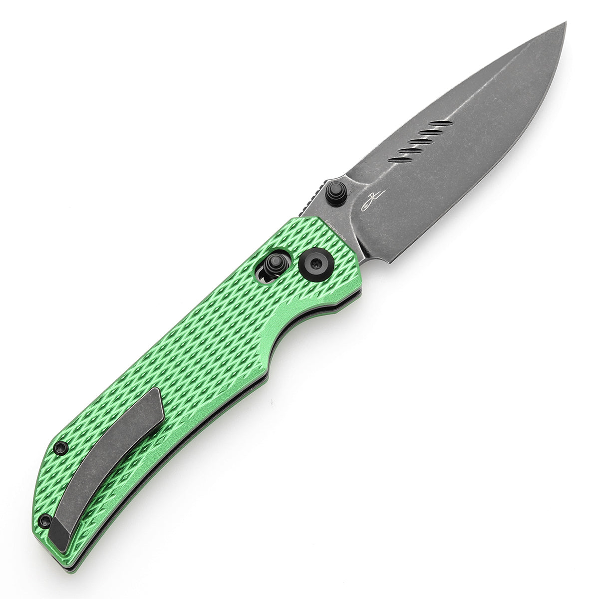 Tenable Eaglestrike St. Patrick's Day Edition Cross Bar Lock Folding Knife Green Anodized Aluminum with Diamond Pattern Handle (3.73'' Blackwash Nitro-V Blade) James Lowe Design-T1095V3