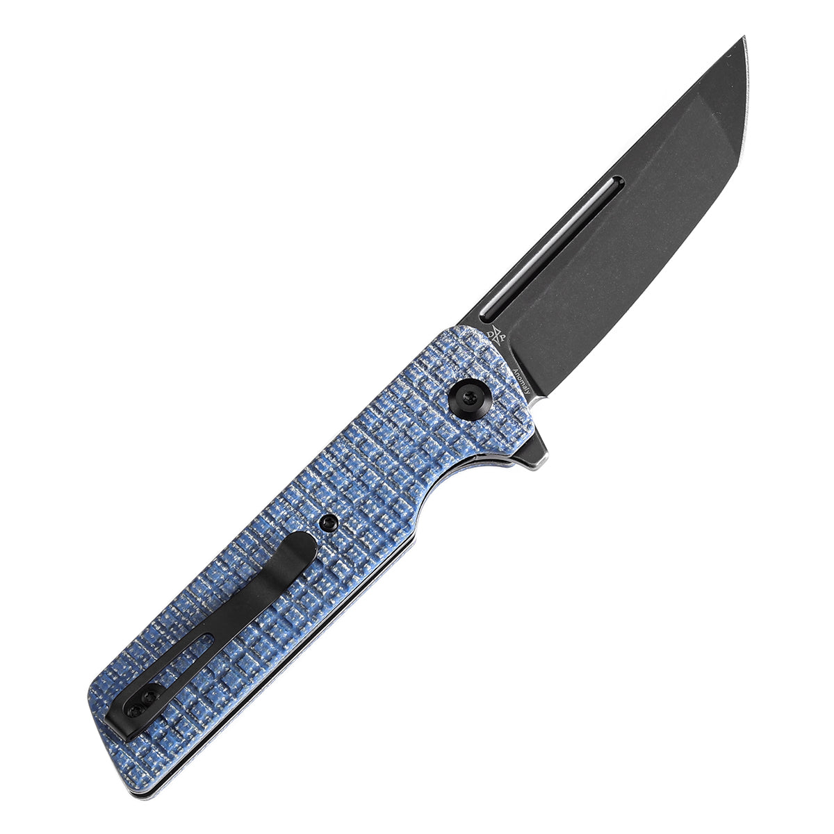 Tenable Anomaly Folding Knife Blue Micarta with Frag Pattern Handle (3.14'' Blackwash Nitro-V Tanto Blade) Pinkerton Knives Design-T2038T3