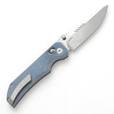 Tenable Eaglestrike Cross Bar Lock Folding Knife Blue Micarta Handle (3.13'' Stonewashed Nitro-V Blade) James Lowe Design-T1095V2