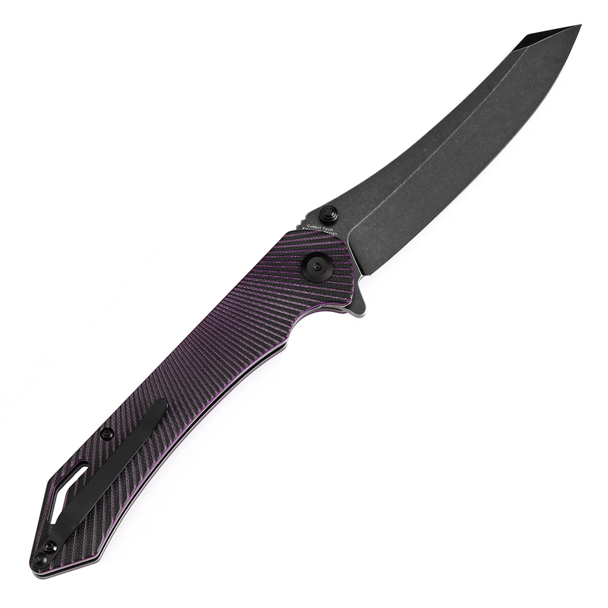 Tenable Colibri Tech Folding Knife Black and Purple G10 Handle (4.34'' Blackwash Nitro V Blade) Kmaxrom Design Design--T1060A3