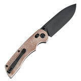 Tenable Kryo Cross Bar Lock Brown Micarta Handle (3.58‘’ Blackwash 14C28N Blade) Kim Ning Design-T1001V5