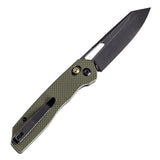 Tenable Shard Cross Bar Lock Olive Green G10 Handle (3.47'' Blue Coated 14C28N Blade) Kim Ning Design-T1006V3