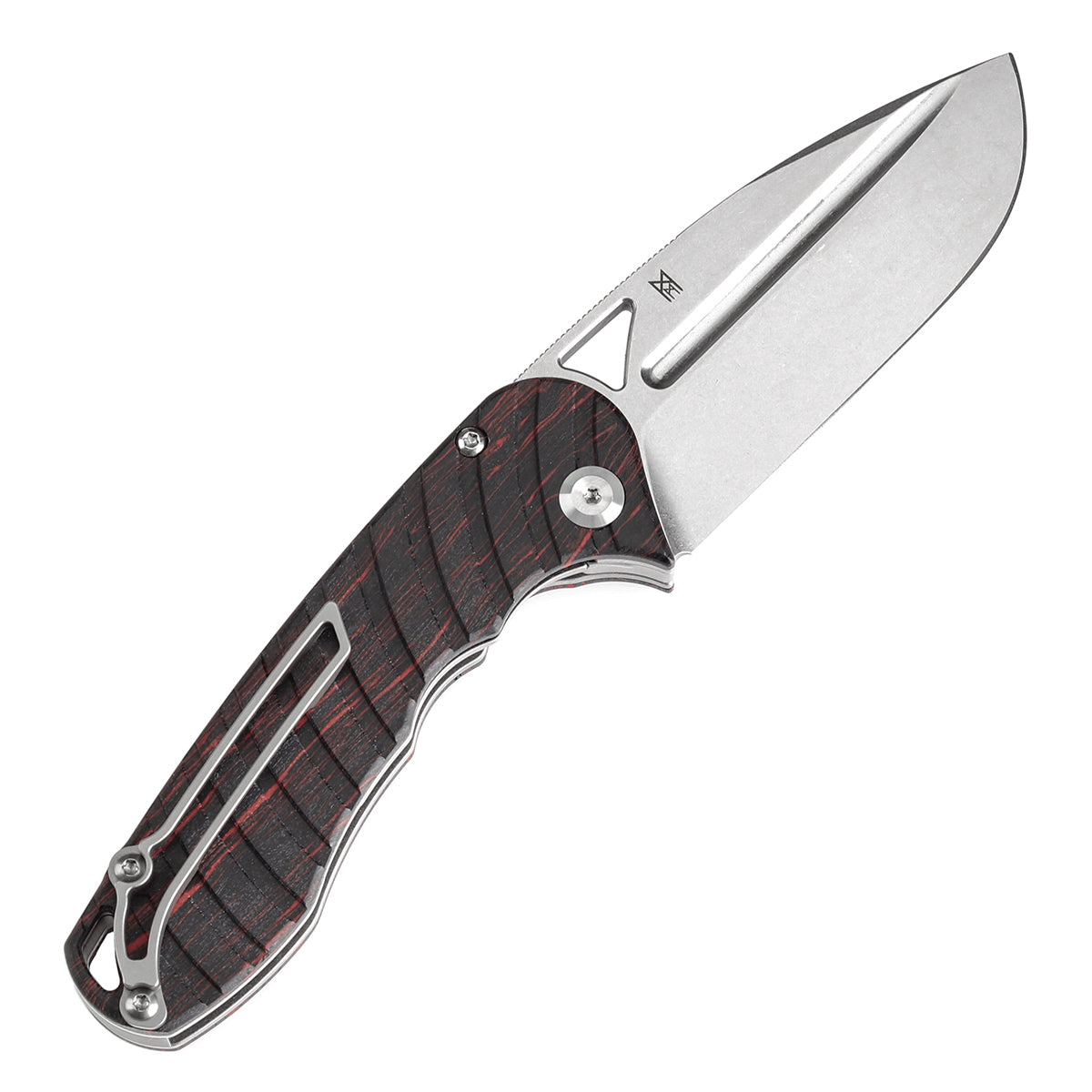 Tenable Bömbur Folding Knife Black and Red G-mascus Handle (3.53'' Stonewashed D2 Blade) Midgards Messer Design--T1054C1