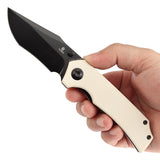 Tenable Fermi Folding Knife Ivory White G10 Handle (3.11'' Black TiCn Coated 14C28N Blade) Burchtree Designs-T1122A1