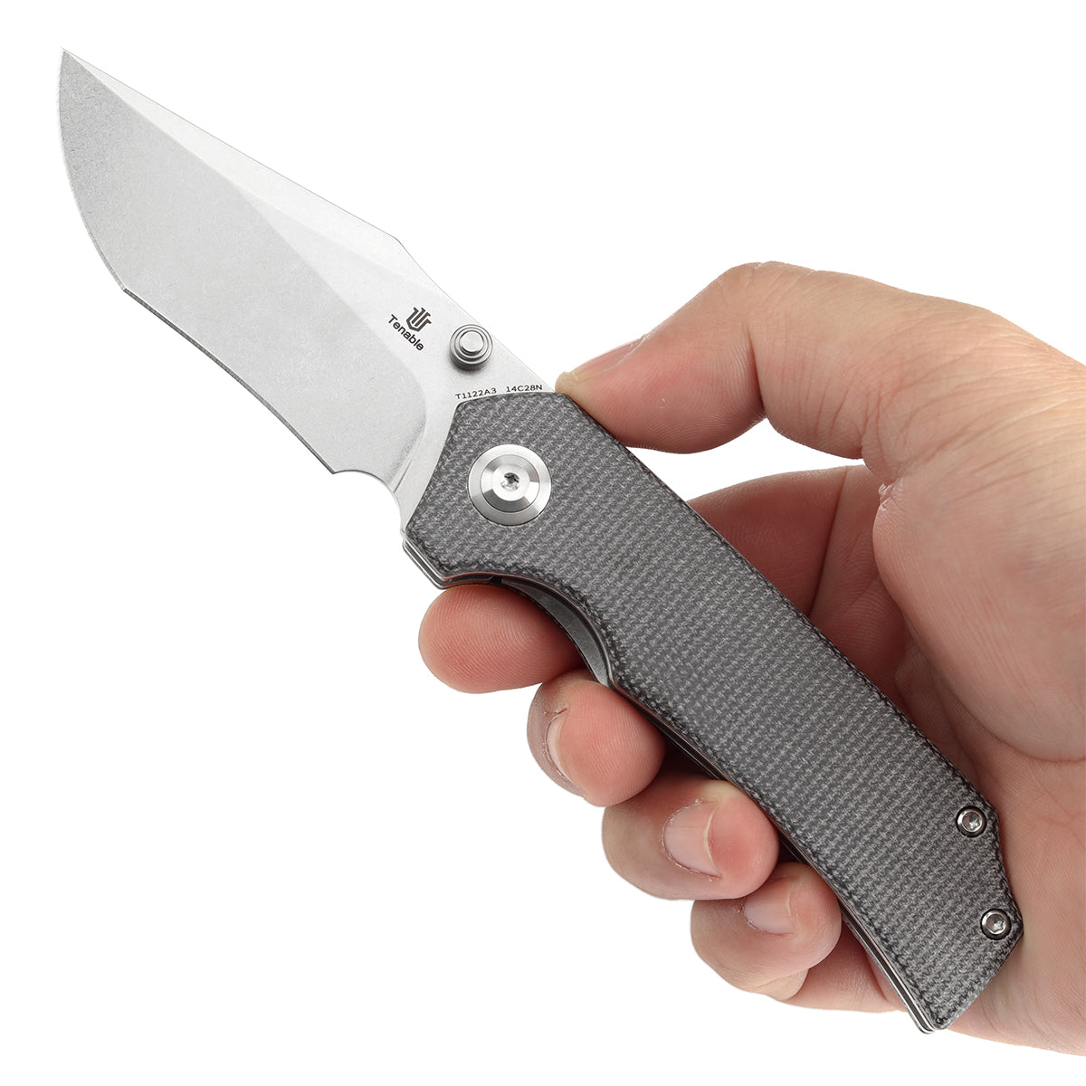 Tenable Fermi Folding Knife Black Micarta Handle (3.11'' Stonewashed 14C28N Blade) Burchtree Designs-T1122A3